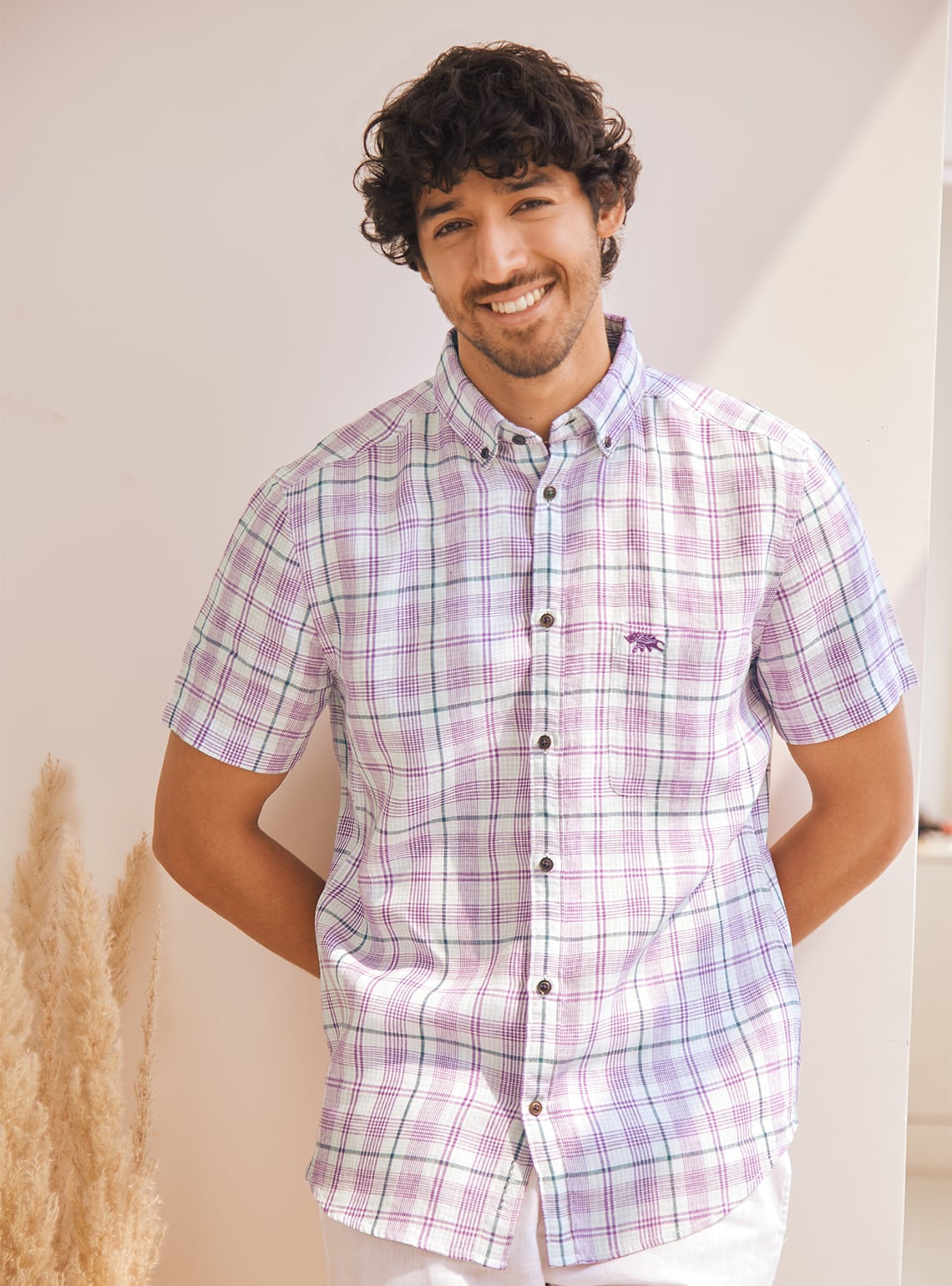 Water Lily Grid Half Shirt