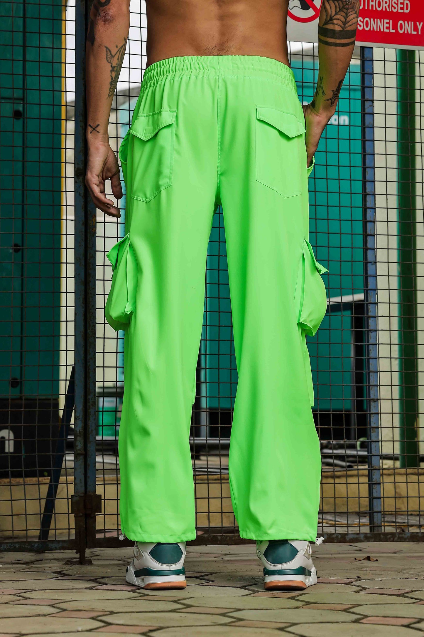 Unisex Baggy Fit Neon Green Parachute Cargo Trousers