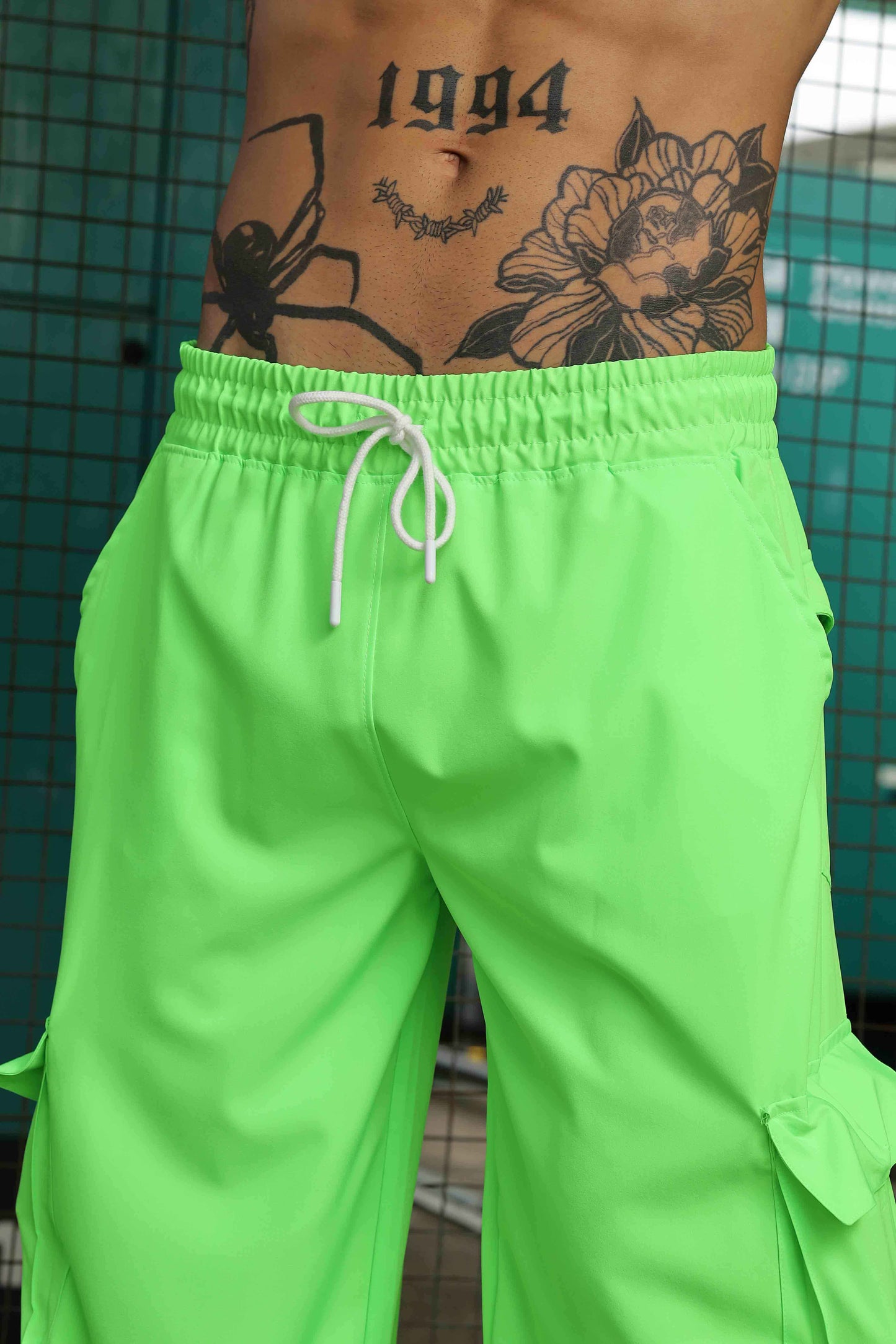 Unisex Baggy Fit Neon Green Parachute Cargo Trousers