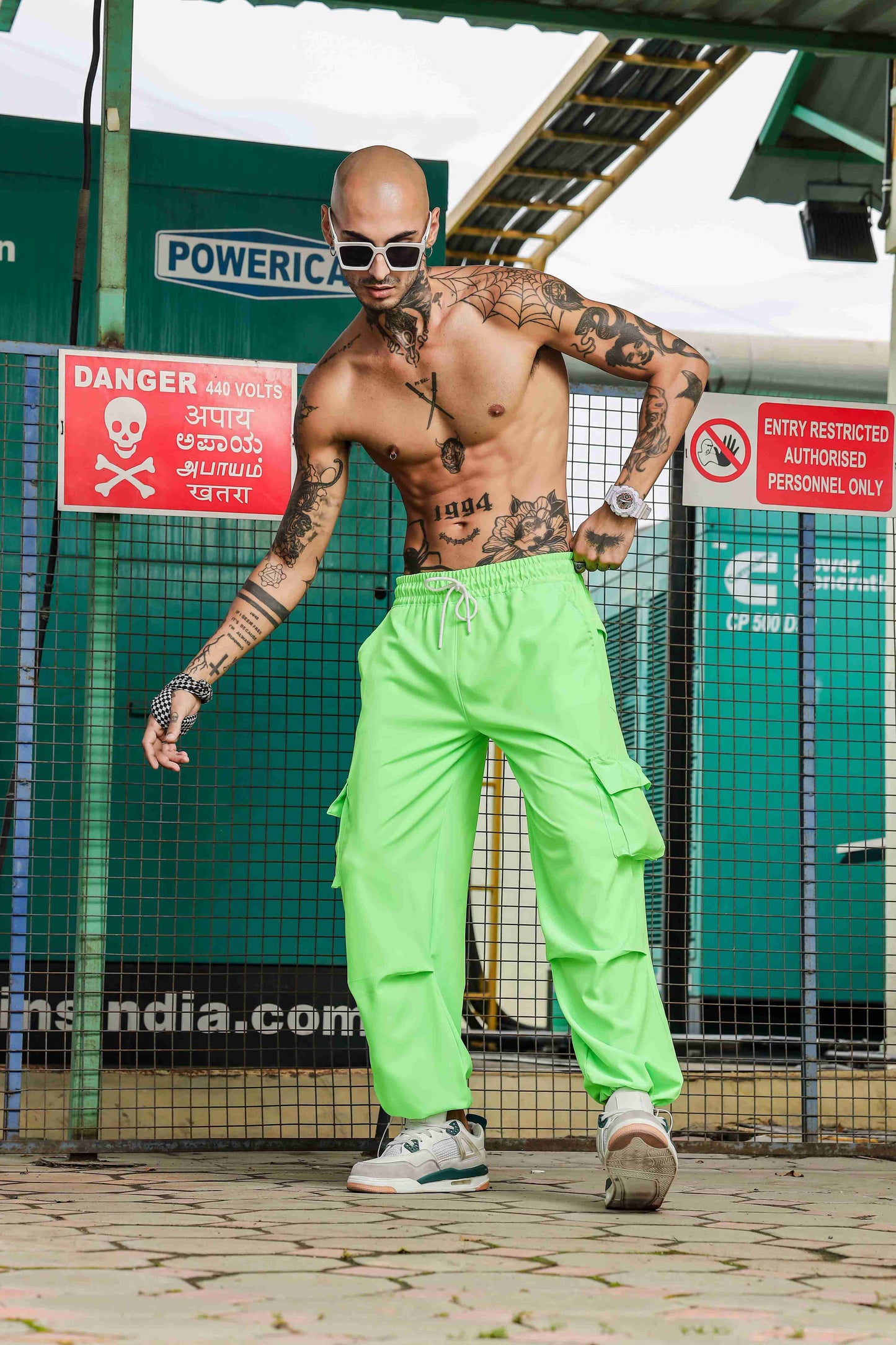 Unisex Baggy Fit Neon Green Parachute Cargo Trousers