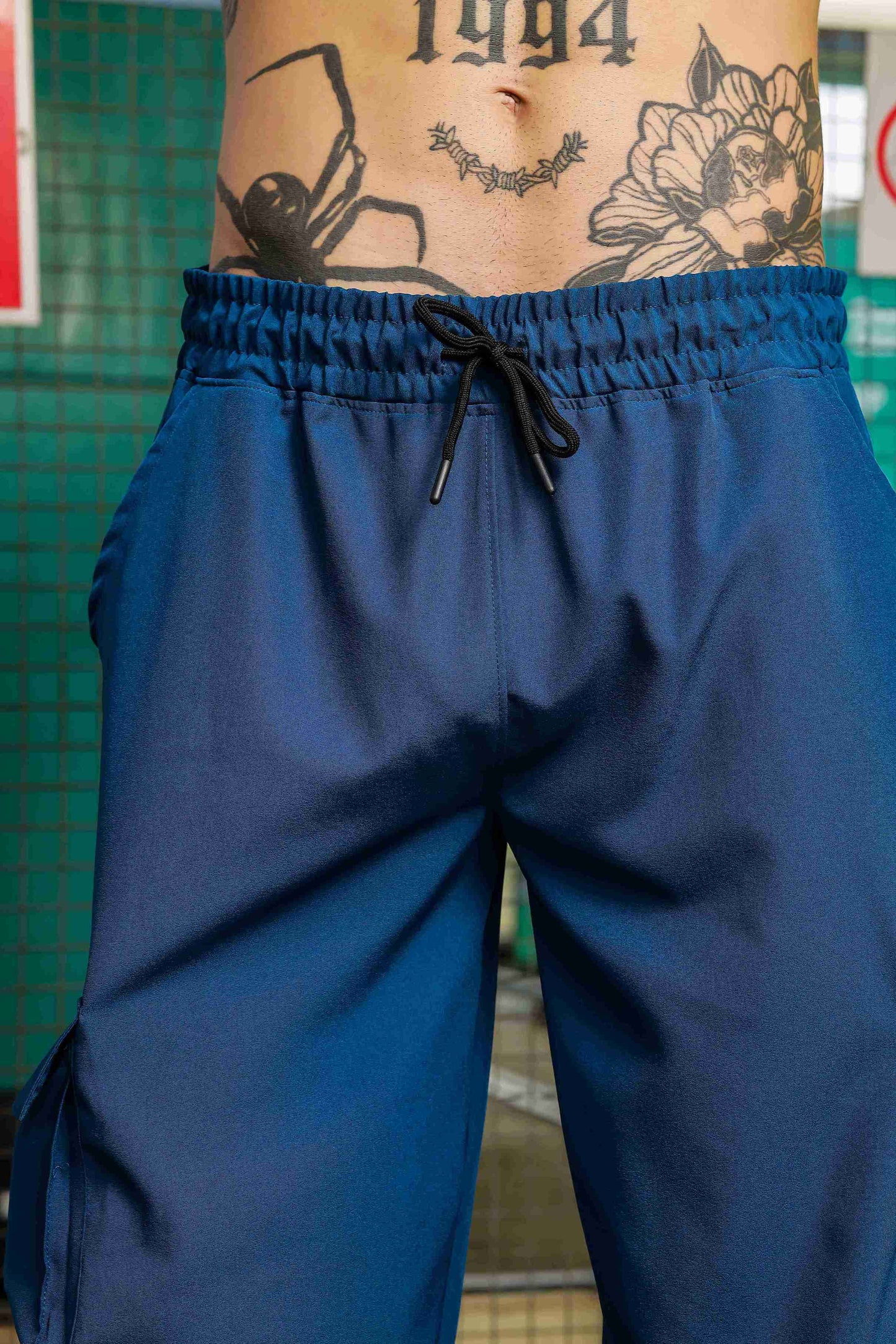 Unisex Baggy Fit Blue Parachute Cargo Trousers