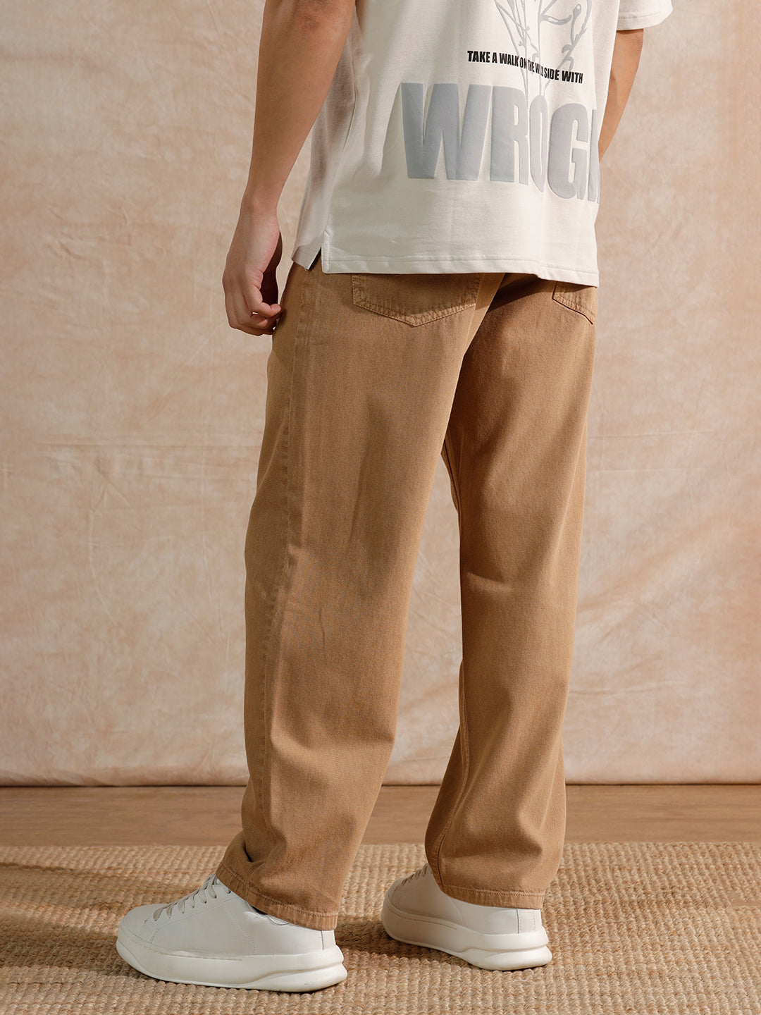 Solid Light Fade Loose Fit Jeans | Khakhi