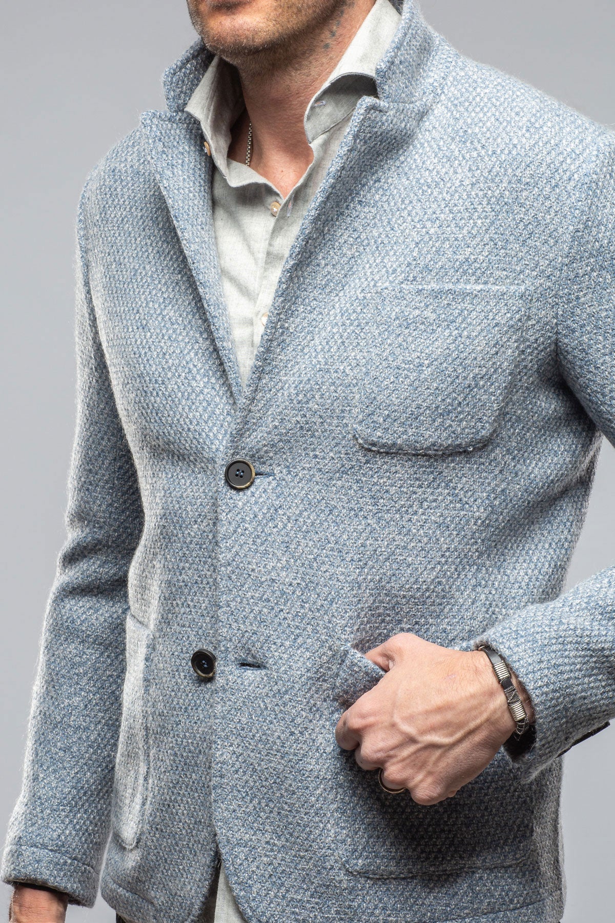 Halifax Knit Coat In Light Blue