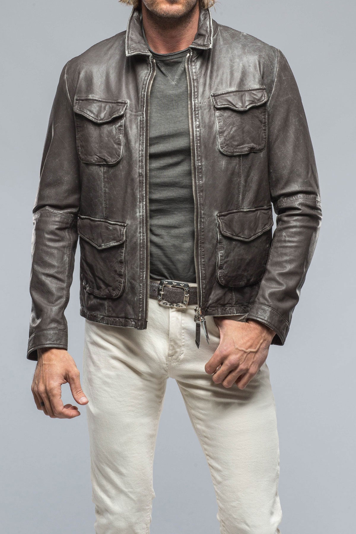 Dino Leather Jacket In Charcoal