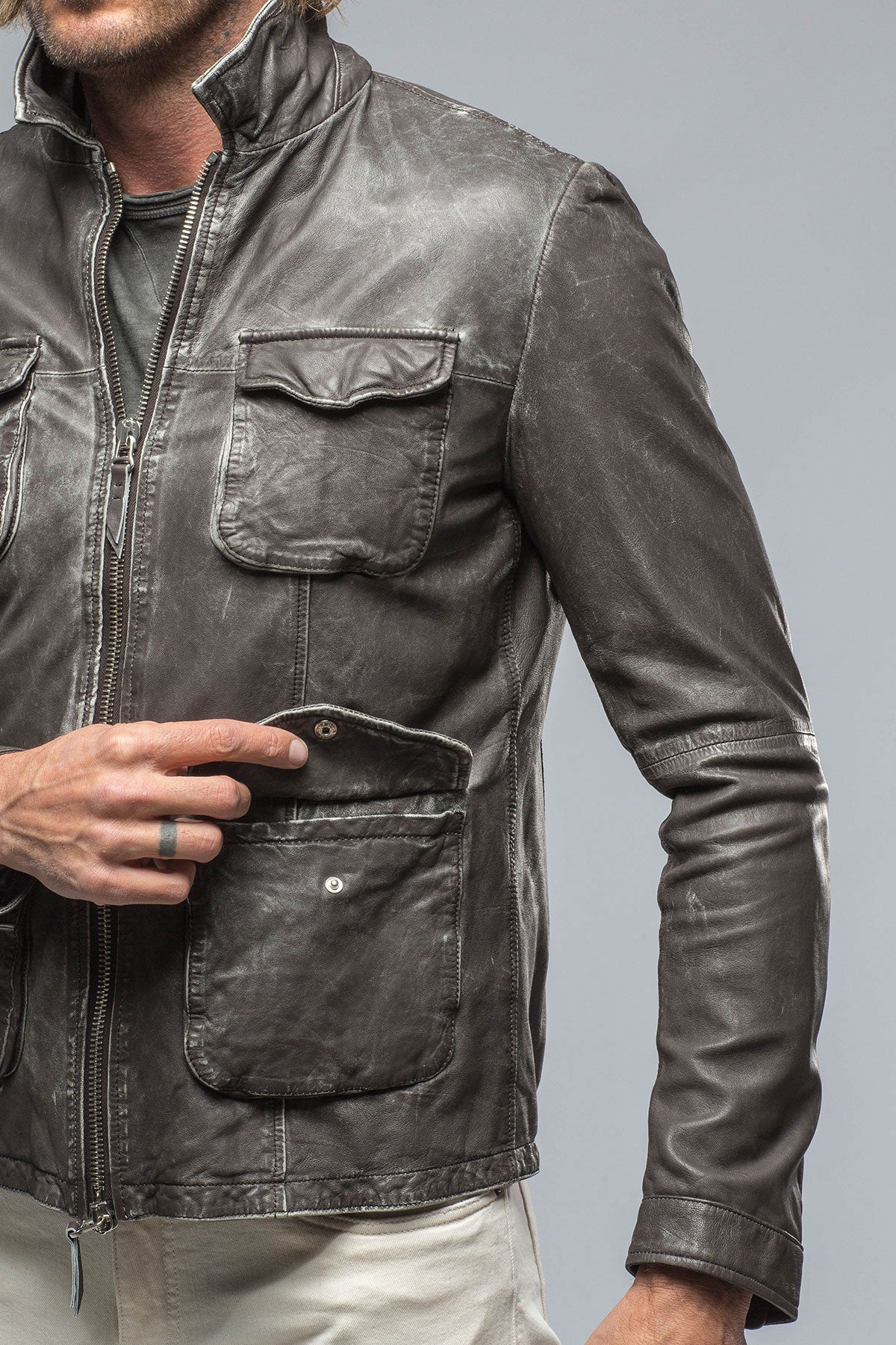 Dino Leather Jacket In Charcoal