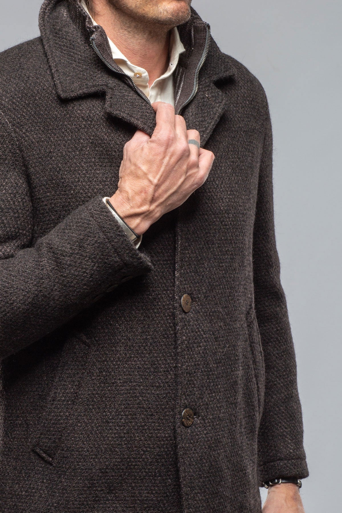 Juneau 3/4 Knit Coat In Charcoal Brown