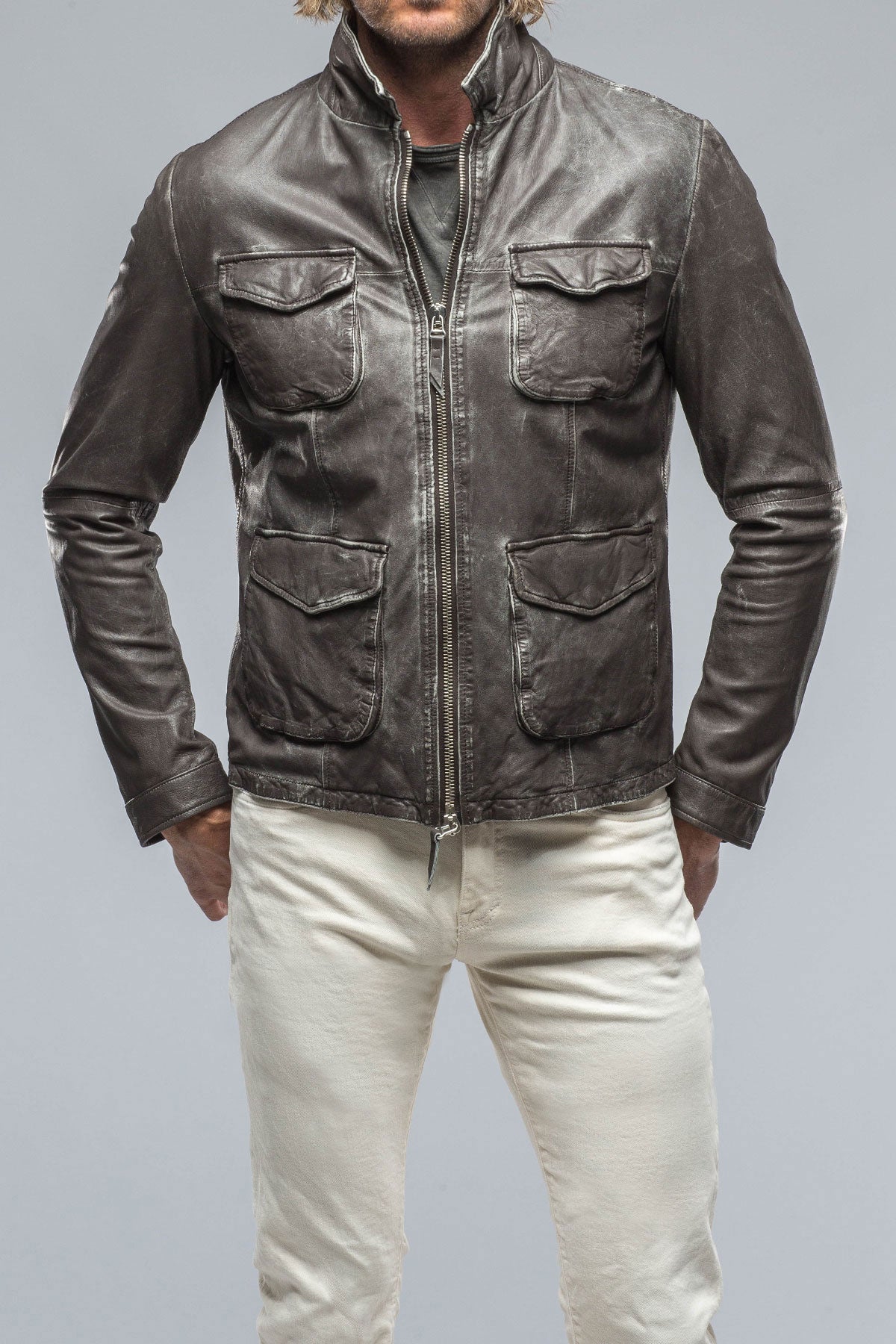 Dino Leather Jacket In Charcoal