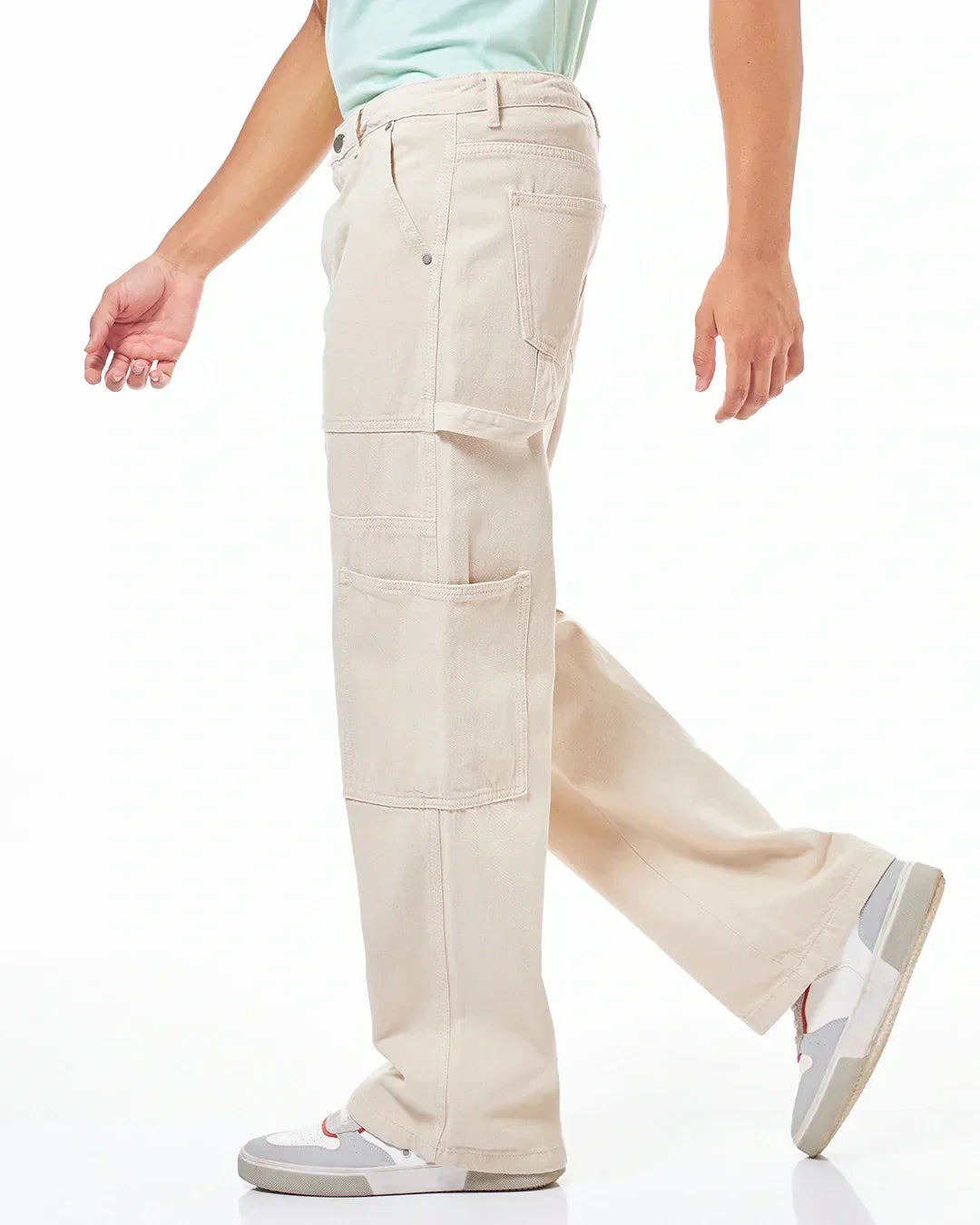 Men's Beige Straight Fit Cargo