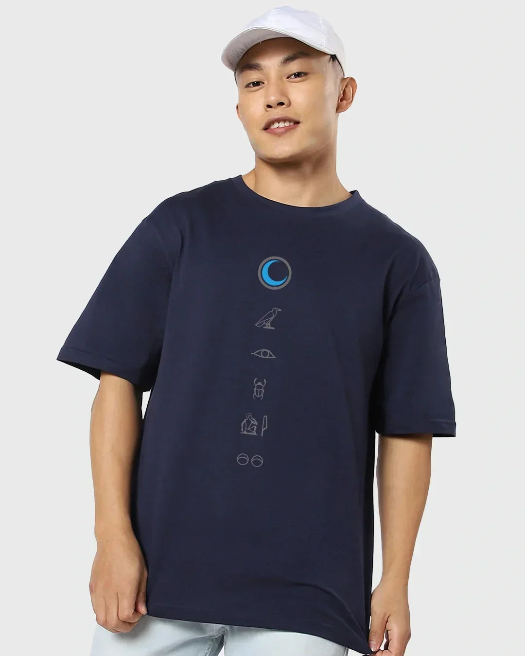 Men's Blue Marvel Moon Knight Graphic Printed Oversized T-shirt