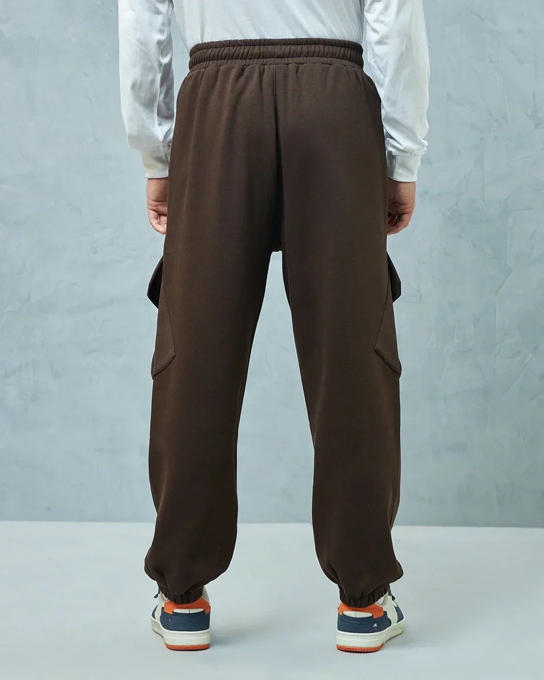 Men's Brown Super Loose Fit Brushed Cargo Joggers