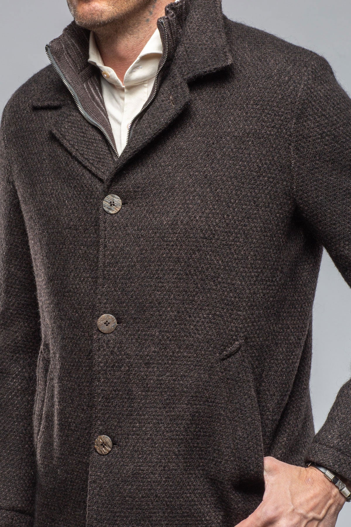 Juneau 3/4 Knit Coat In Charcoal Brown