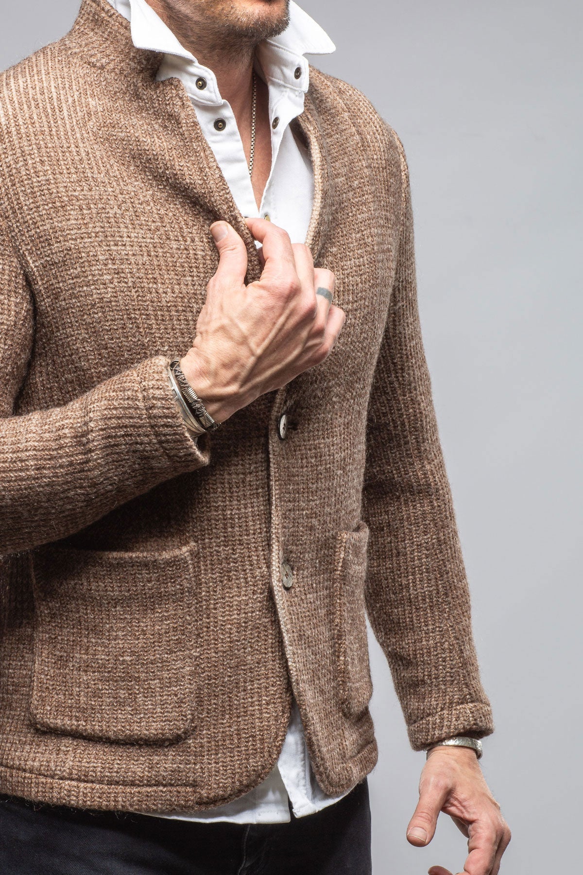Cardigan Shirt Jacket In Washed Brown