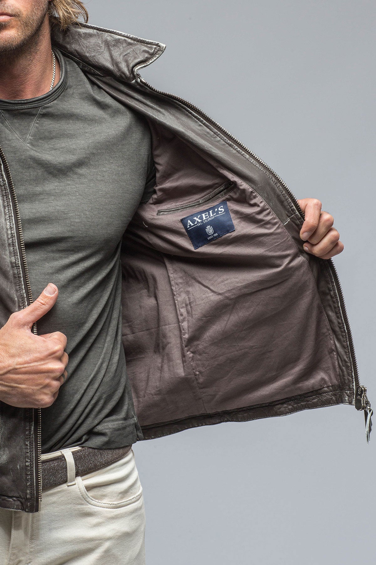 Dino Leather Jacket In Charcoal