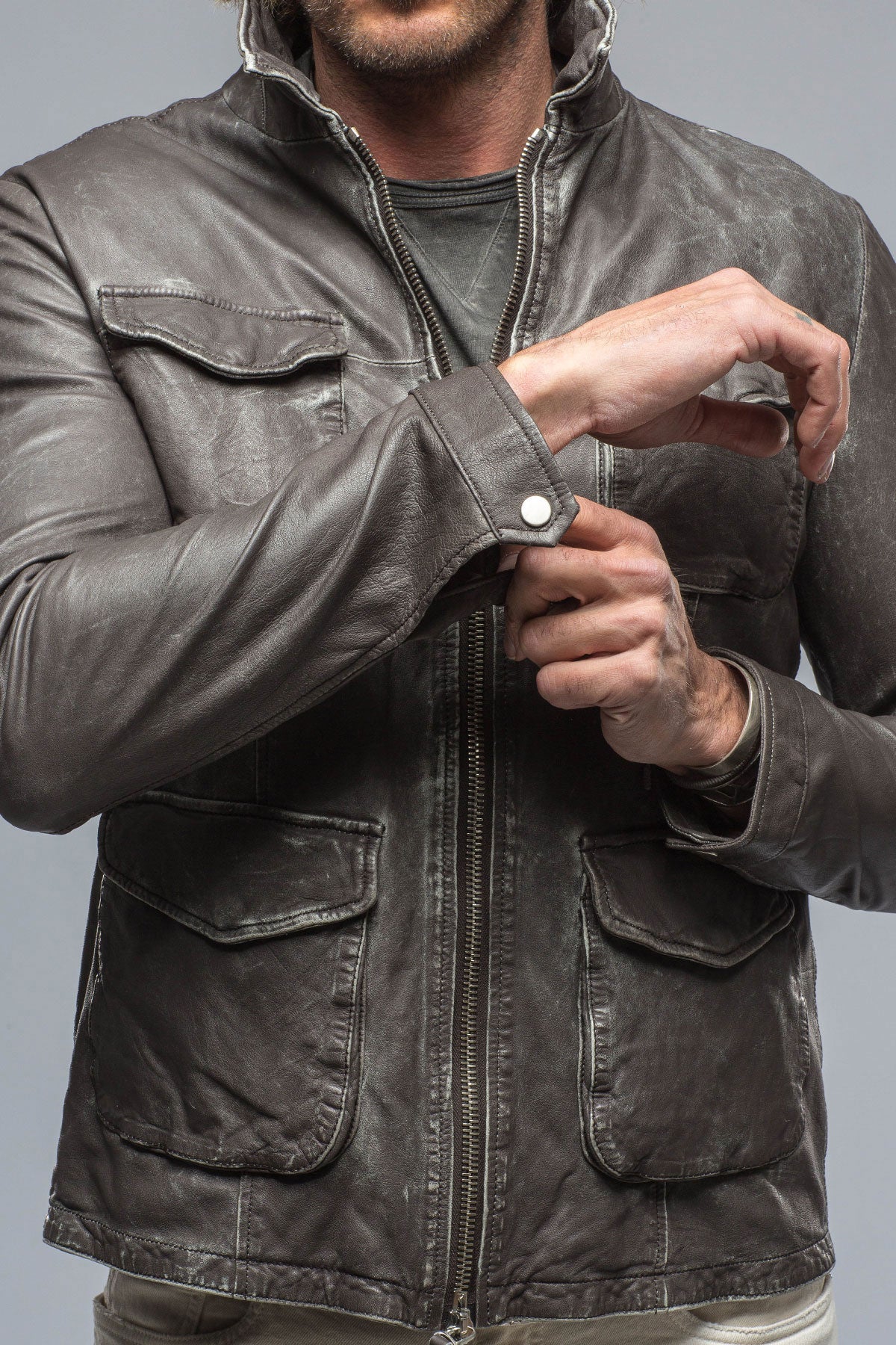 Dino Leather Jacket In Charcoal