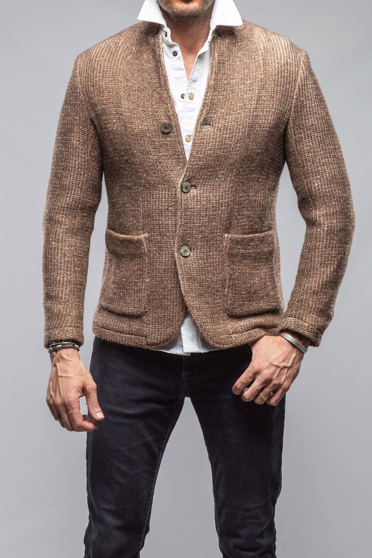 Cardigan Shirt Jacket In Washed Brown