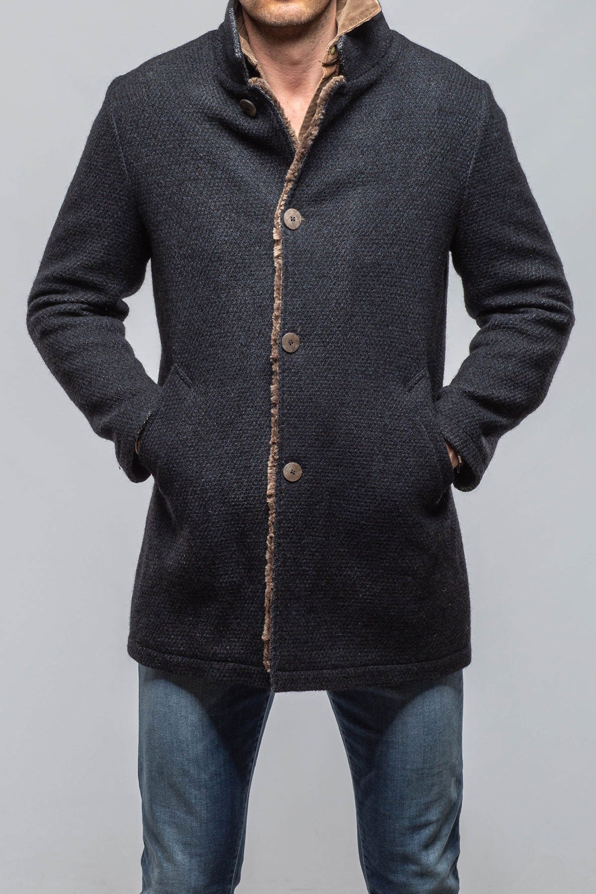 Lazard Long Knit Coat In Navy