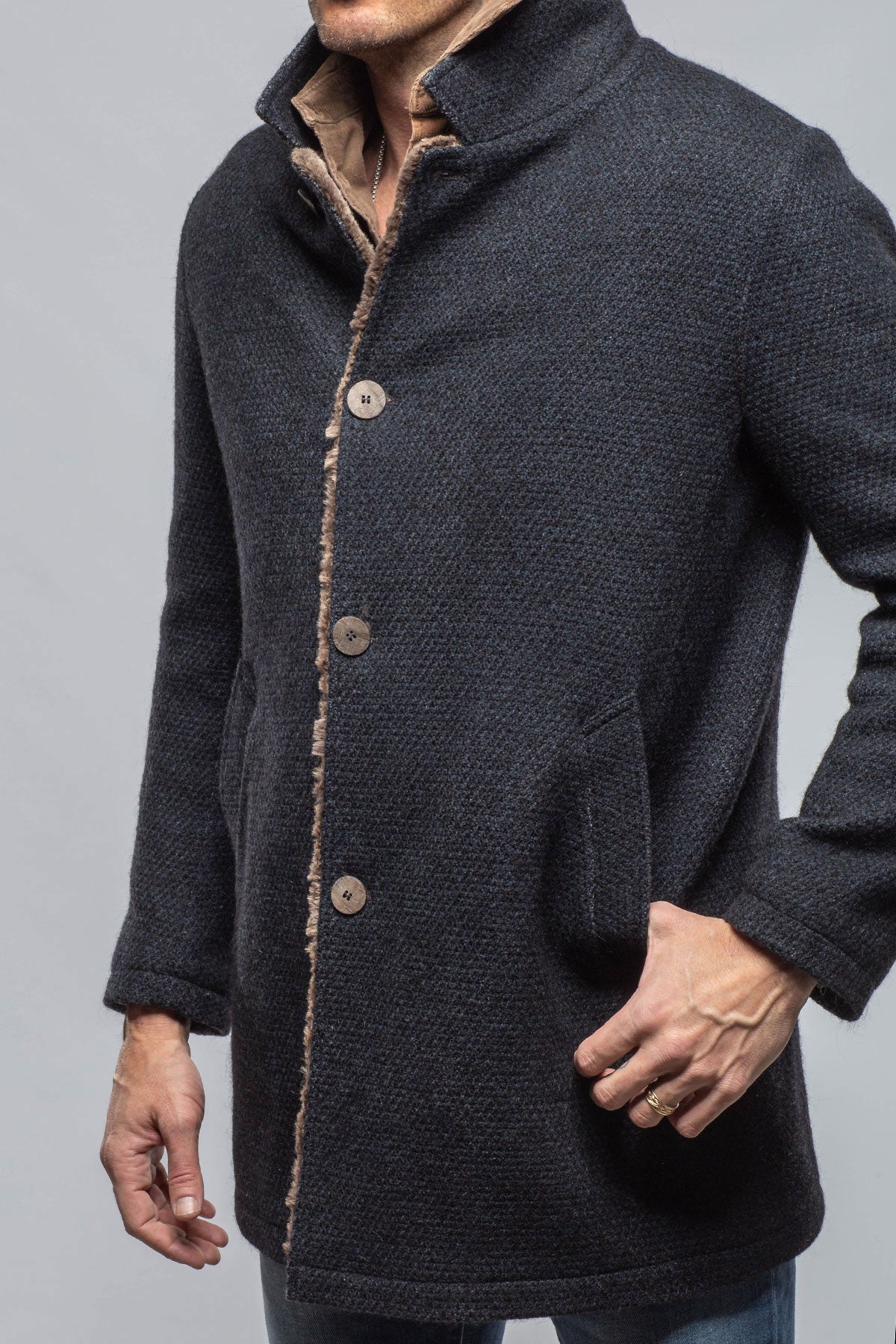 Lazard Long Knit Coat In Navy