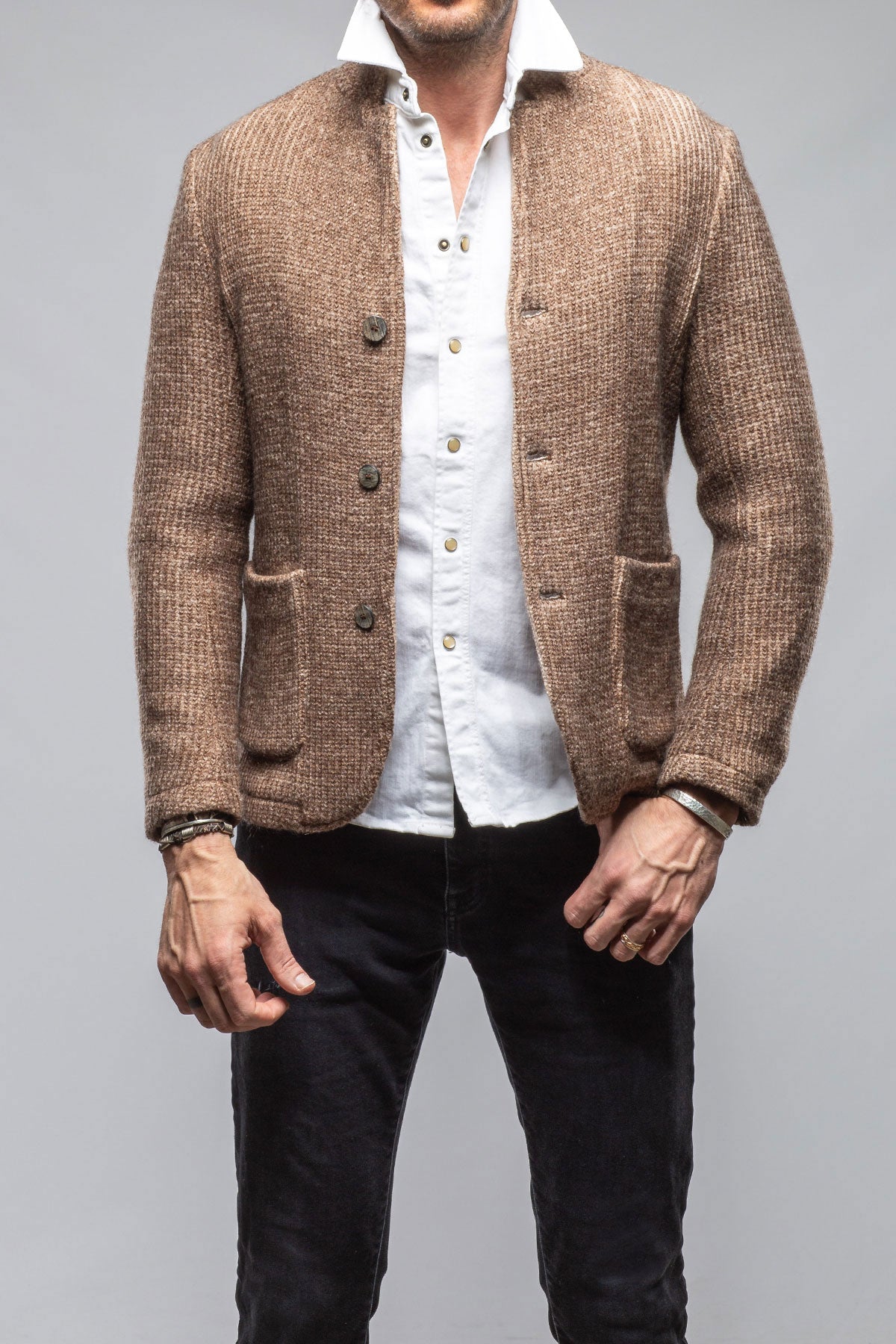 Cardigan Shirt Jacket In Washed Brown