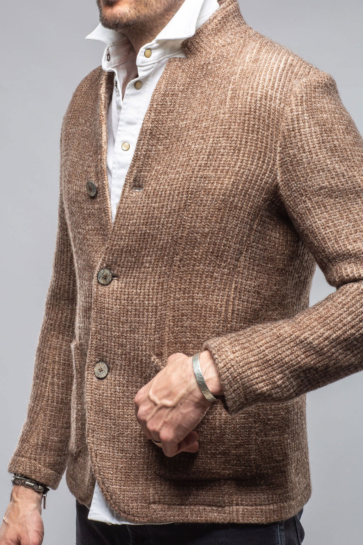 Cardigan Shirt Jacket In Washed Brown