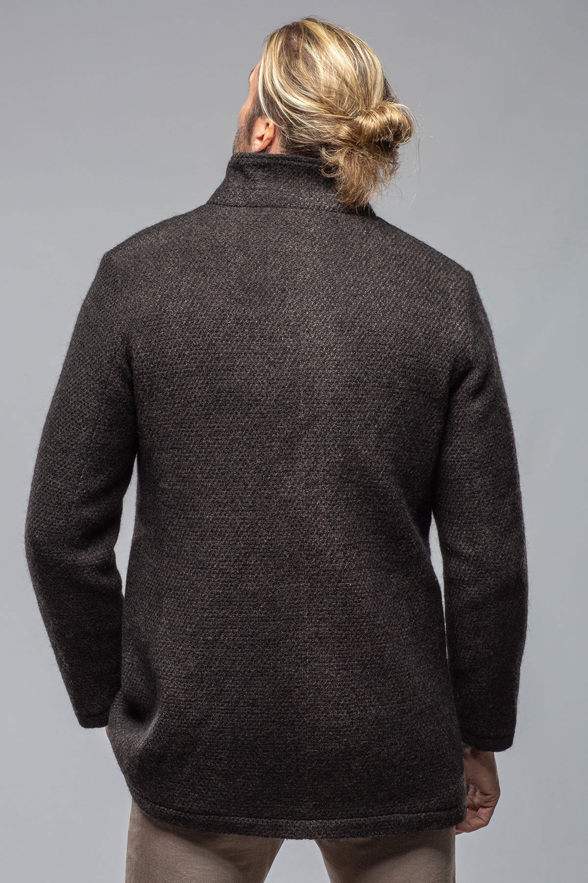 Lazard Long Knit Coat In Charcoal Brown