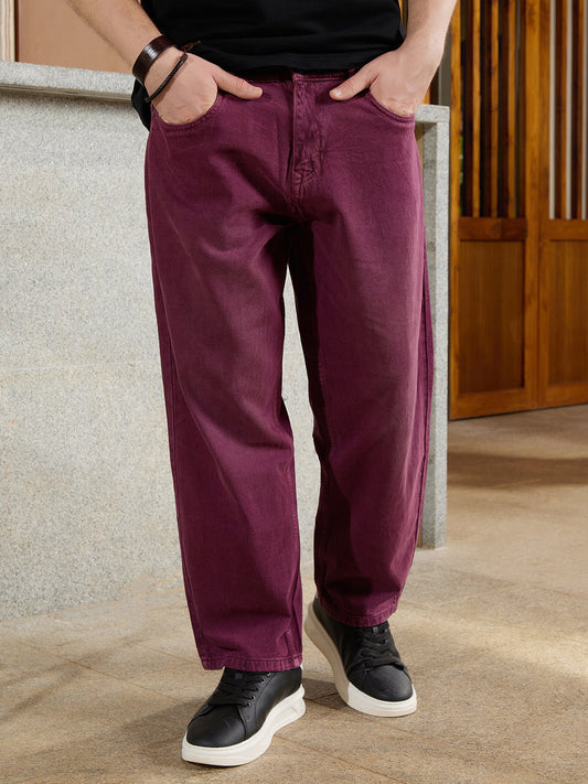 Casual Loose Fit Jeans | Maroon
