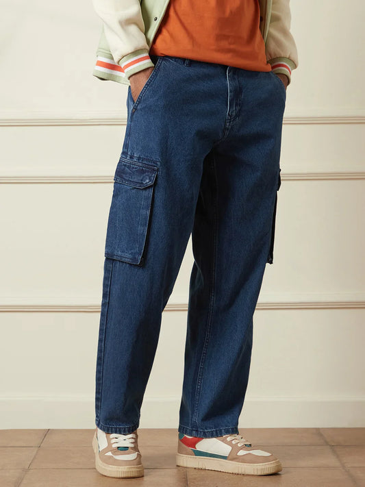 Loose Fit Darkstone Denim Cargo | Blue