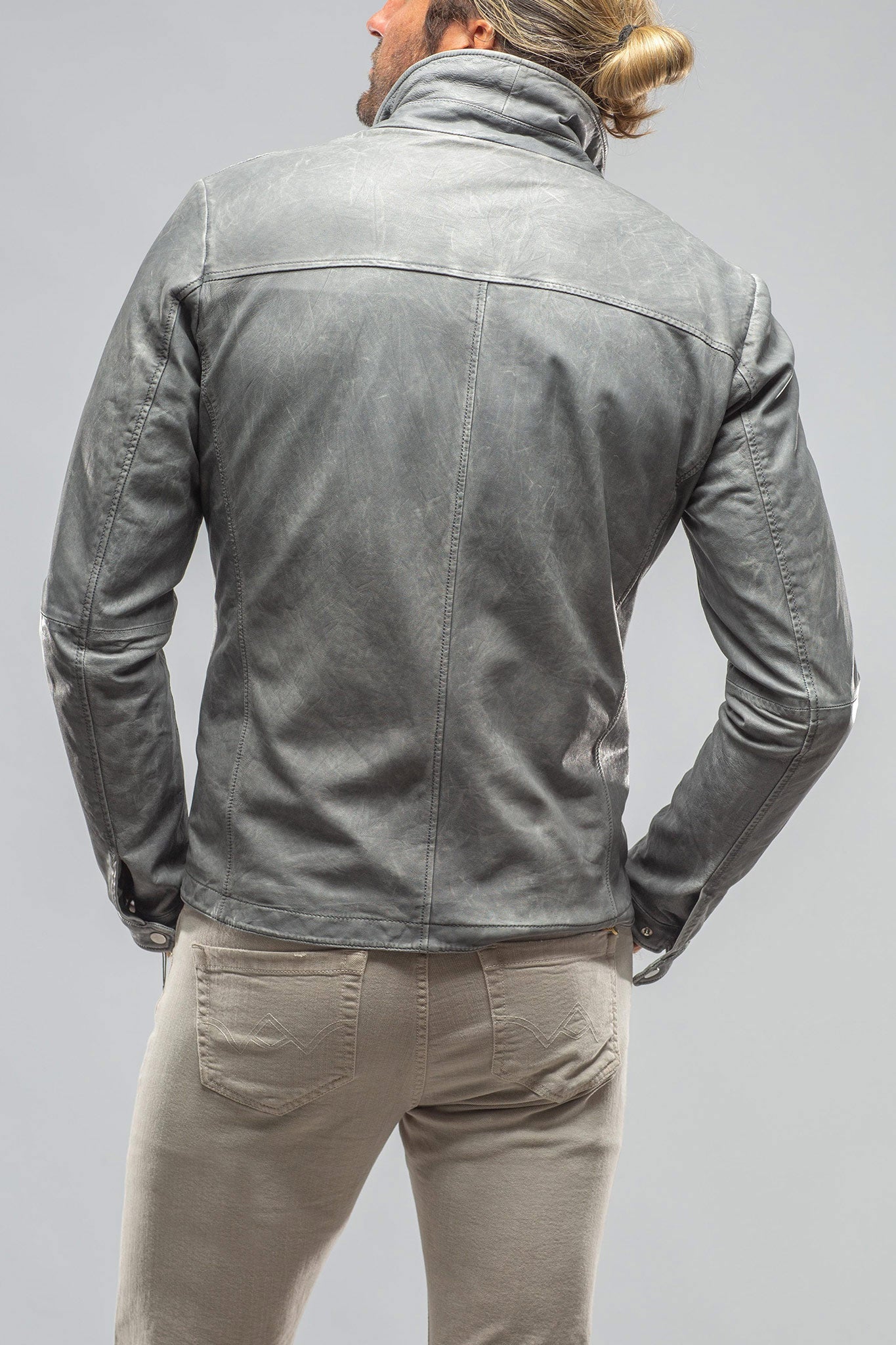 Welgos Leather Jacket In Grey