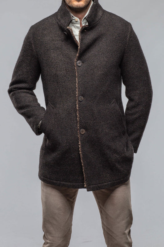 Lazard Long Knit Coat In Charcoal Brown