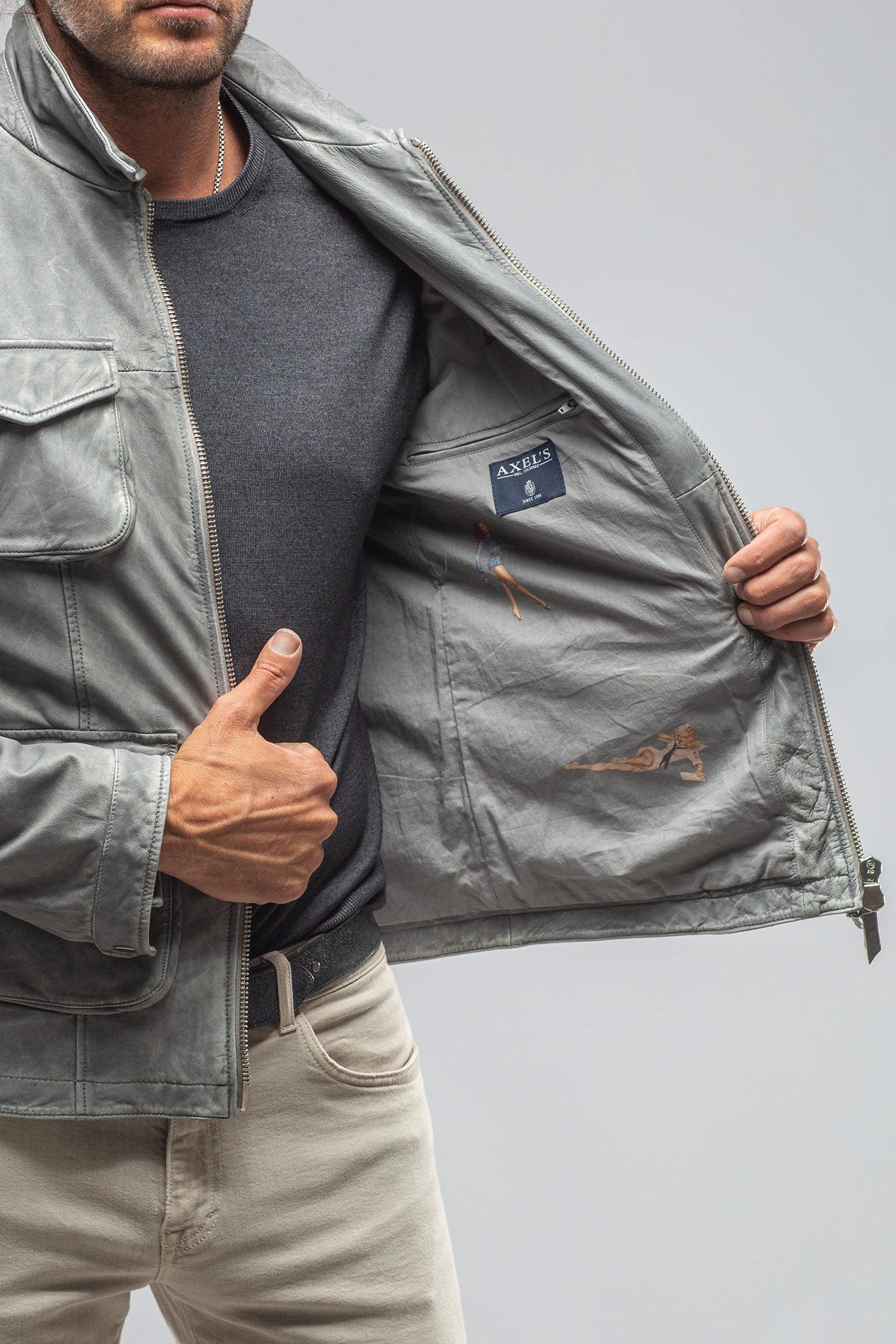 Welgos Leather Jacket In Grey