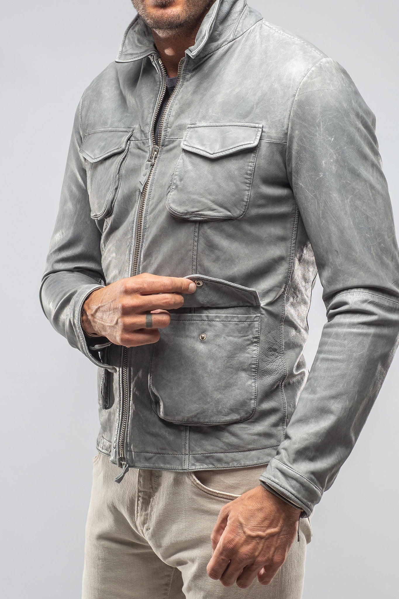 Welgos Leather Jacket In Grey
