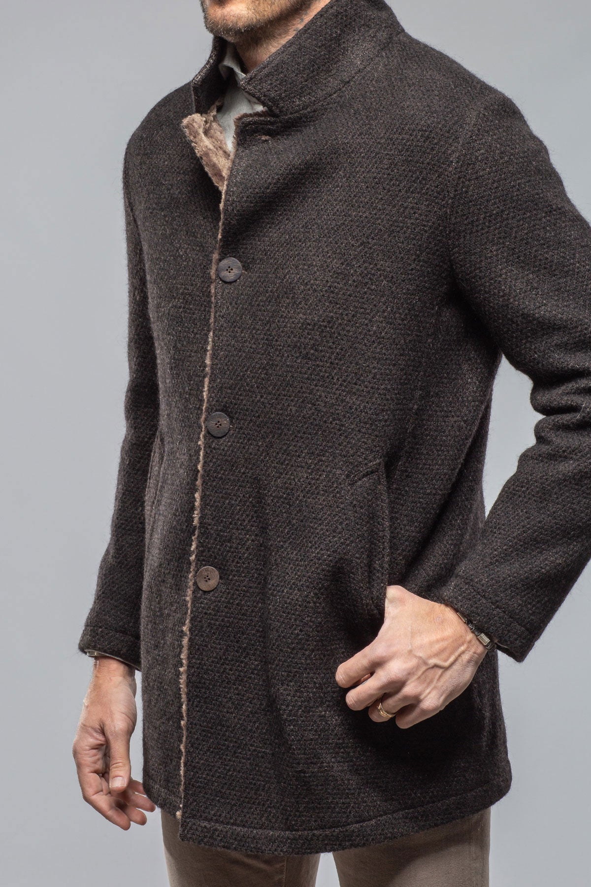 Lazard Long Knit Coat In Charcoal Brown