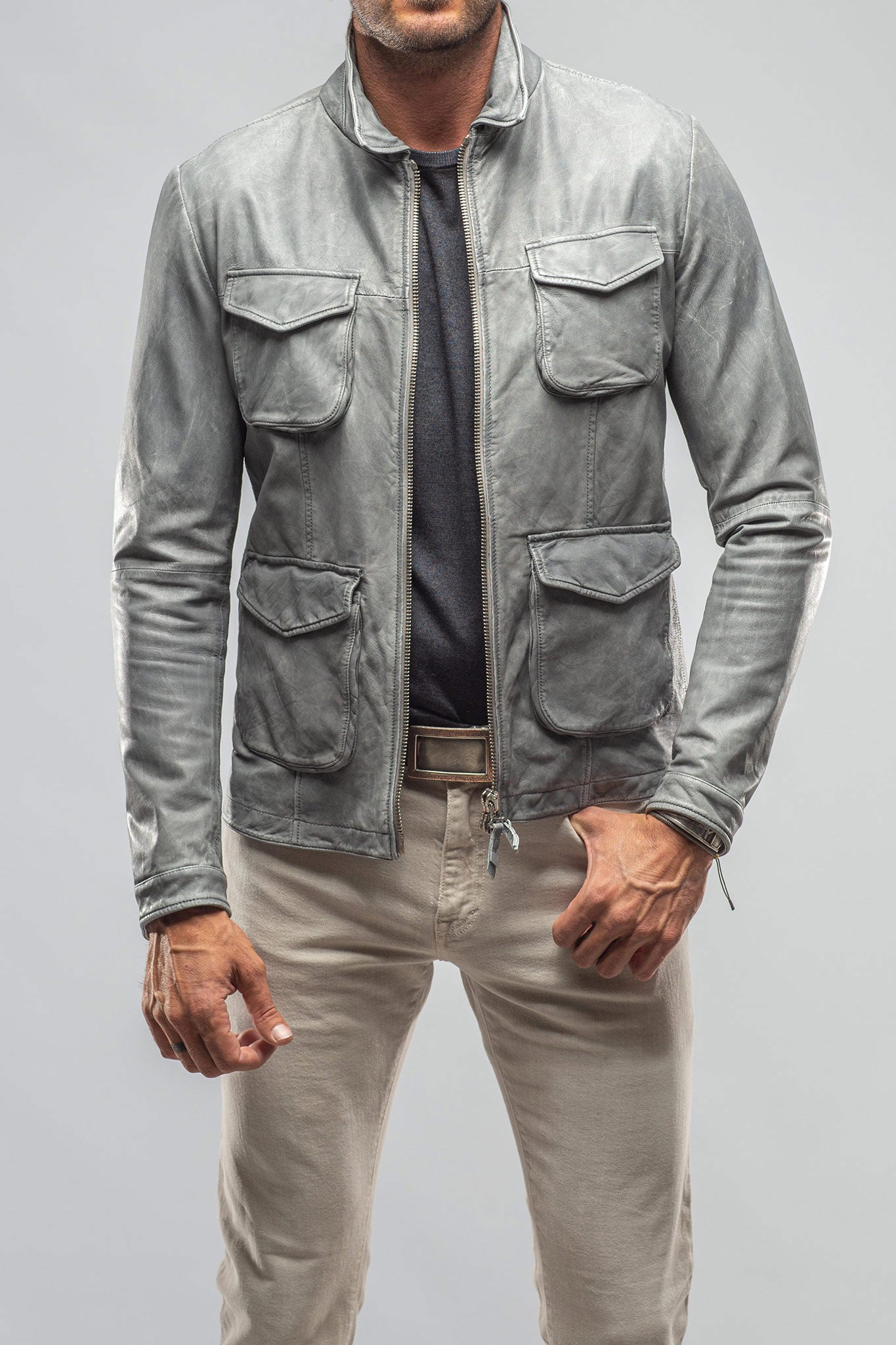 Welgos Leather Jacket In Grey